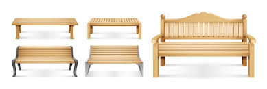 Realistic Wooden Park Benches Icon Set