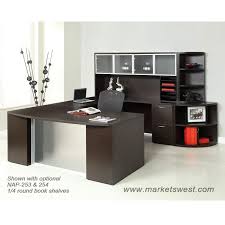 Bush furniture somerset 72w l shaped desk with hutch and. U Shape Office Desk Suite W Hutch 72 X 113 In Espresso Or Urban Walnut Laminate Finish