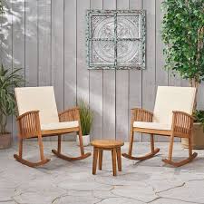 Noble House Abbottsford 2 Seater Rocking Chairs Side Table Set Brown