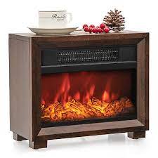 Mini Wooden Space Tabletop Fireplace With Realistic Flame Effect Costway