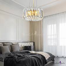Clear K9 Crystal Drum Pendant Light Contemporary 4 Lights Chandelier Lamp In Brass Takeluckhome Com