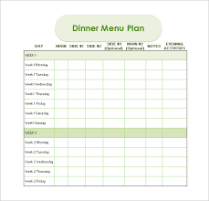 Dinner Schedule Template 5 Free Word Pdf Excel Documents