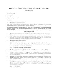 Letter Of Intent To Purchase Assets And Shares But Not Debt