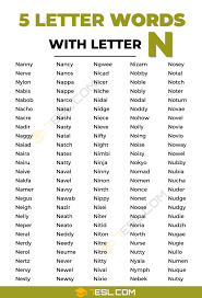 useful 5 letter words with n in english