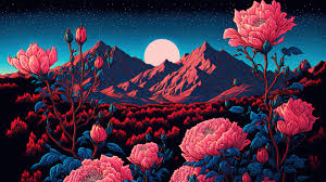beautiful flower night mountain moon