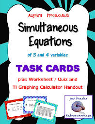 Simultaneous Equations Algebra Task Cards