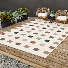 squares pattern neutral outdoor rug by