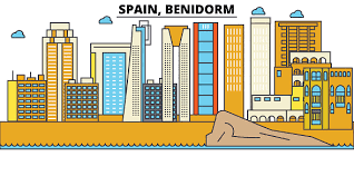 Spain Benidorm City Skyline Architecture Buildings Streets Silhouette  gambar png