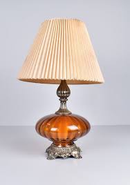 Table Lamp W Amber Glass And
