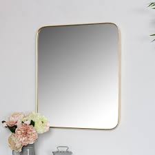 gold thin framed rectangle wall mirror