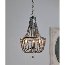 Rustic Vintage Gray Wood Bead Chandelier Hanging Pendant Lamp Fixture Boho Chic For Sale Online