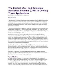 The Control Of Ph And Oxidation Reduction Potential