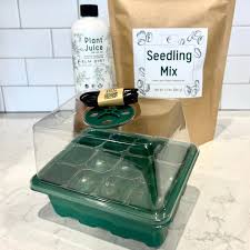 seed starting tray with plant juice and