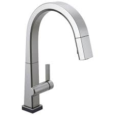 Whether your kitchen aesthetic calls for chrome, stainless steel or matte black, the delta brand offers the single handle kitchen faucets you want. Delta Pivotal Arctic Stainless Steel Finish Single Handle Pull Down Ki Faucetlist Com