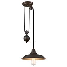Westinghouse Iron Hill 1 Light Oil Rubbed Bronze With Highlights Pulley Pendant 6363200 The Home Depot
