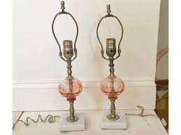 Vintage Pink Glass Table Lamps Town Sea