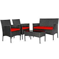 outdoor furniture set with red cushion