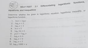 Functions 5 Logarithmic Self Test 2 1
