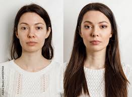 stockfoto woman before and after makeup