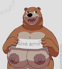 badgengar bear brown eyes brown fur charmin charmin bear female  feral only furry huge breasts large areolae lazzzy drawings milf sagging  breasts slightly chubby smiling solo ursid ursine writing 