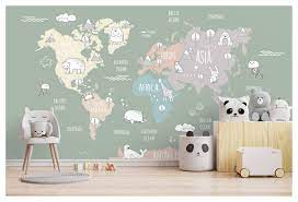 Kids And Nursery World Map Wall Mural