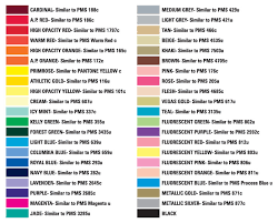 Unlimited Silkscreen Products Standard Colors