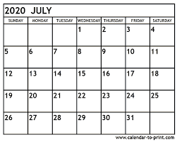 July 2020 Calendar Printable