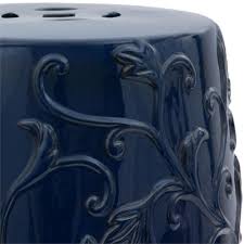 Dark Blue Carved Flowers Porcelain