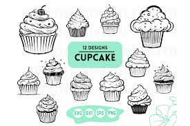 12 designs of cupcake clipart graphic