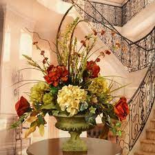 Large silk floral arrangements for church | stunning floral cascade for church wedding. Peonies And Hydrangea Floral Arrangement In Vase Hydrangea Flower Arrangements Large Flower Arrangements Spring Floral Arrangements