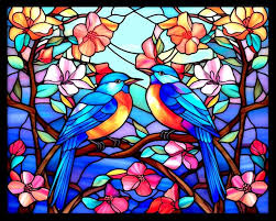 Blue Bird Stained Glass Pattern Print