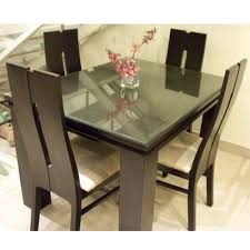 Glass Solid Wood 4 Seater Dining Table Set