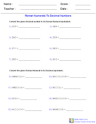 Number Systems Worksheets Roman Numerals Worksheets