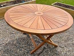 Round Teak Folding Garden Table Set