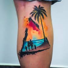 By #mentatgamze #palmtree #island #beach #sun #wave #summer #palm. 35 Beach Tattoo Ideas