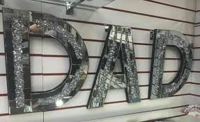 Dad Sign Silver Crushed Crystal Diamond