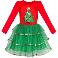 Details About Us Stock Girls Dress Christmas Tree Long Sleeve Year Party Dress Size 6 12