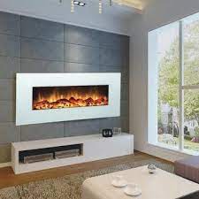 modern white electric fireplace mounted