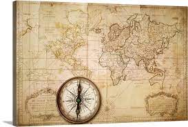 Vintage World Map With Compass Wall Art