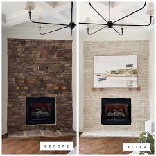 Stacked Stone Fireplace Before After