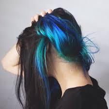This black hair goes from black to different shades of blue. Blue Hair Underneath Black Hair On We Heart It