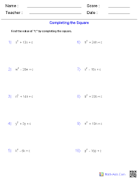 Algebra 1 Worksheets Quadratic