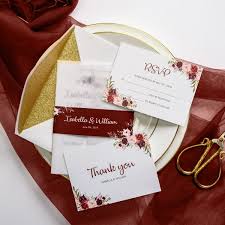 White Vellum Wedding Invitations With Burgundy Belly Band Watercolor Floral Design White Free Envelopes With Gold Glitter Backer Luxury Wedding