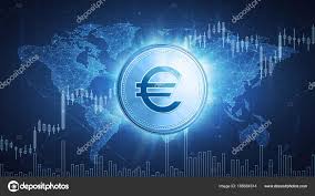 Euro Coin On Hud Background With Bull Stock Chart Stock