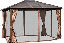 Indoor outdoor curtains grommet curtain (1 panel ), 100% polyester. Amazon Com Outsunny 12 X 10 Outdoor Hardtop Canopy Patio Gazebo With Steel Roof Aluminum Farme Fully Enclosed Zippered Curtains Breathable Netting Sidewalls Brown Patio Lawn Garden