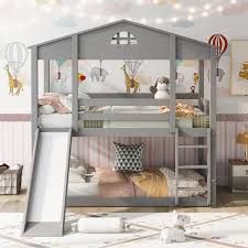 kids bunk bed frame with safety rail