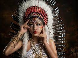 women native american asian feather