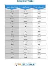 exles of irregular verbs with