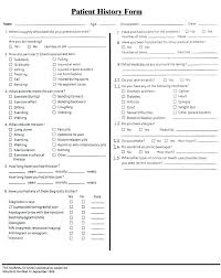Medical History Template Medical History Form For Or Patient