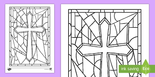 Stained Glass Cross Colouring Page